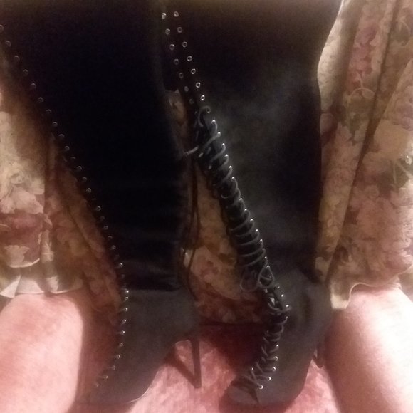 Peep toe, otk faux suede black boots, never worn! - Picture 1 of 4